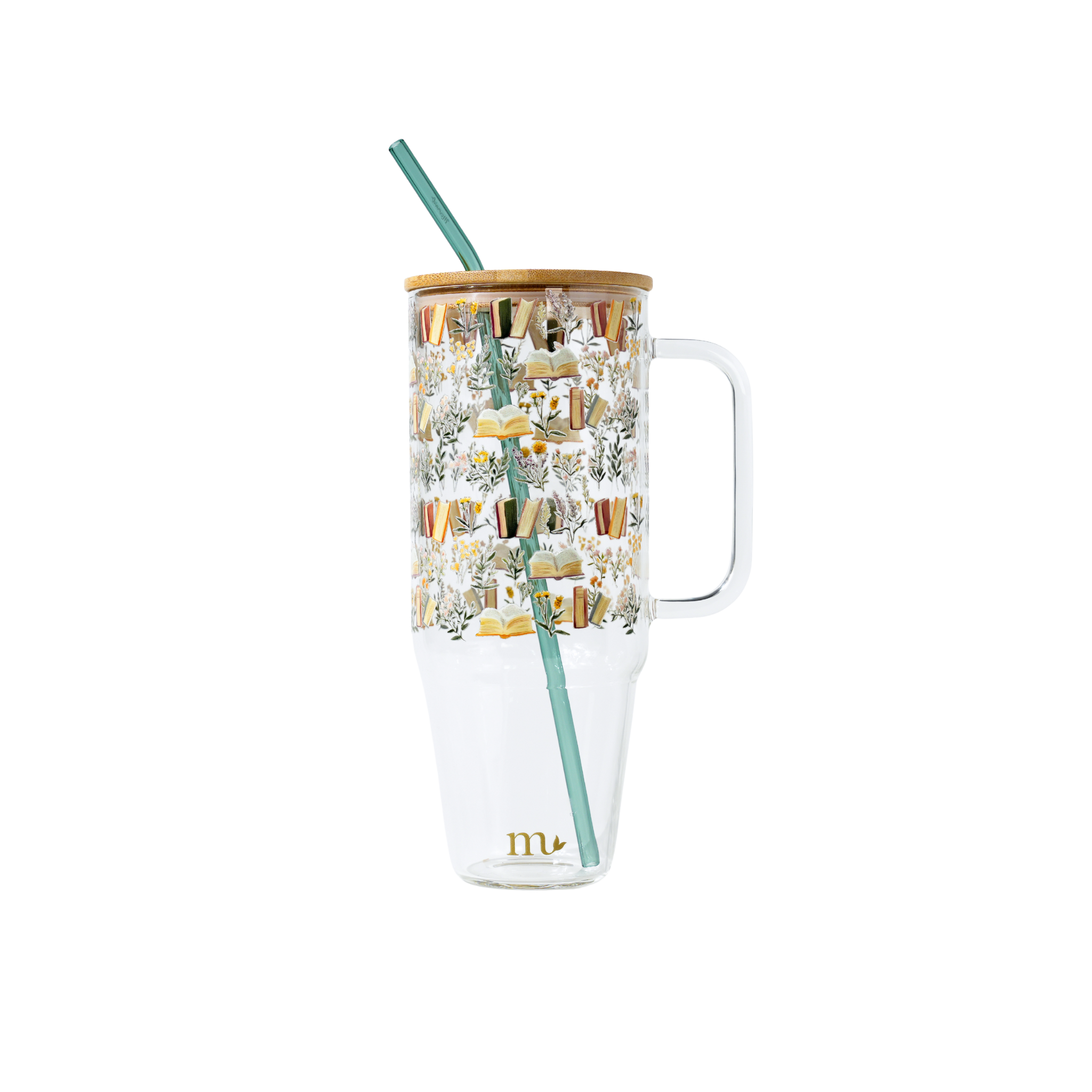 40oz Glass Tumbler - Books & Blooms